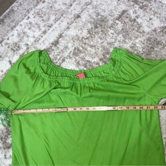 Sunny Leigh SZ LP bright green tasseled trim light weight top blouse - Picture 6 of 9